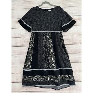 Piper & Scoot Multi Print Lace Trimmed A-Line Dress Women's Medium Black/White